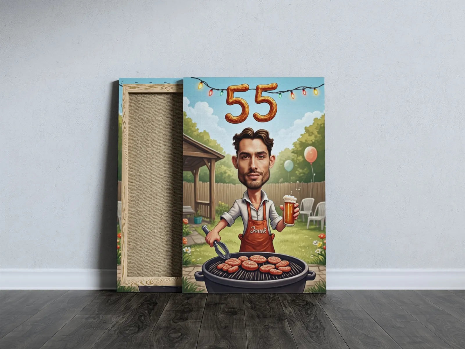 Canvas print of a man grilling for Karykatura Króla Działki gift on 55th birthday