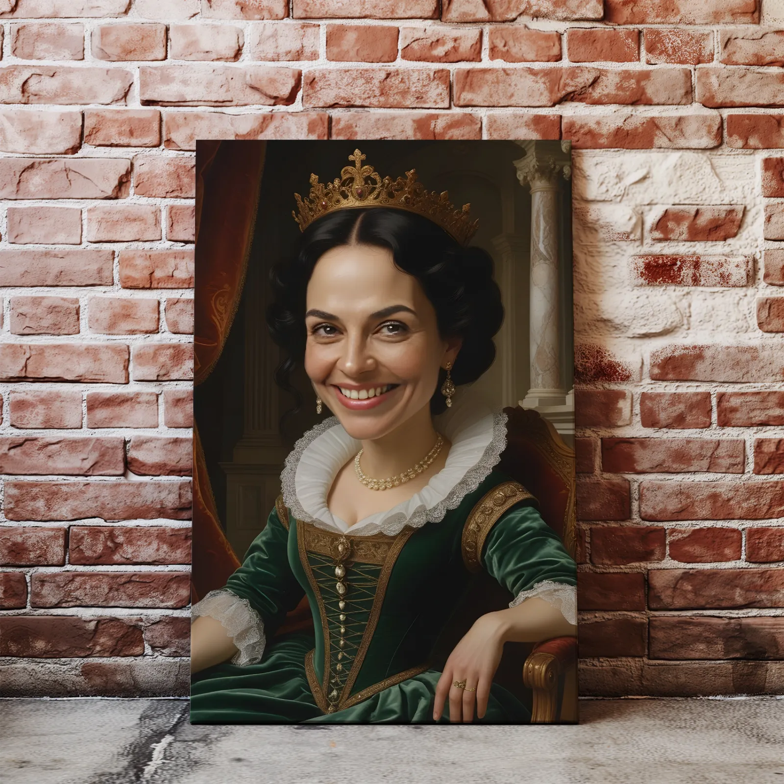 Portret uśmiechniętej królowej w produkcie Karykatura królowej