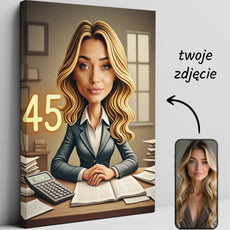 Personalizowany portret karykatura księgowej na płótnie na prezent urodzinowy