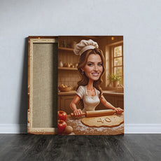 Canvas print z kreskówkowym piekarzem na prezent urodzinowy dla kucharki