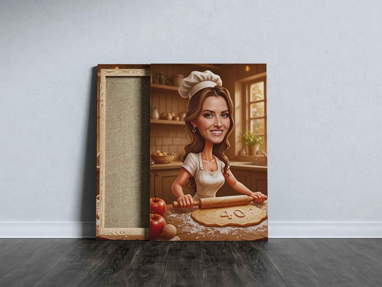 Canvas print z kreskówkowym piekarzem na prezent urodzinowy dla kucharki