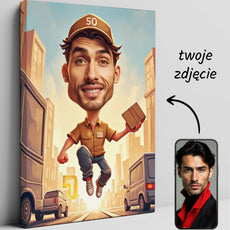 Caricature delivery man canvas prezent dla kuriera na urodziny