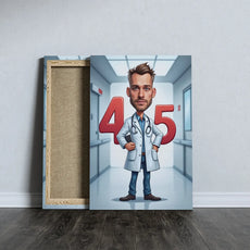 Kartoonowy plakat z lekarzem na prezent urodzinowy Karykatura lekarza