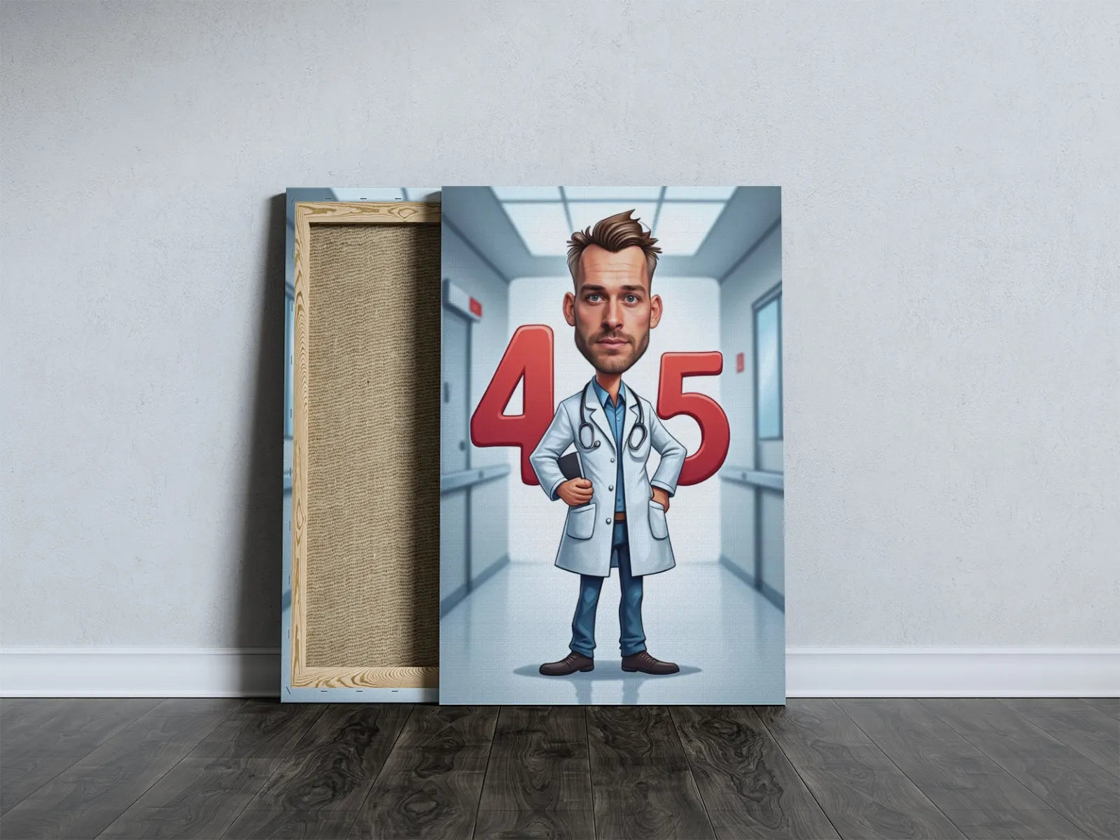 Kartoonowy plakat z lekarzem na prezent urodzinowy Karykatura lekarza