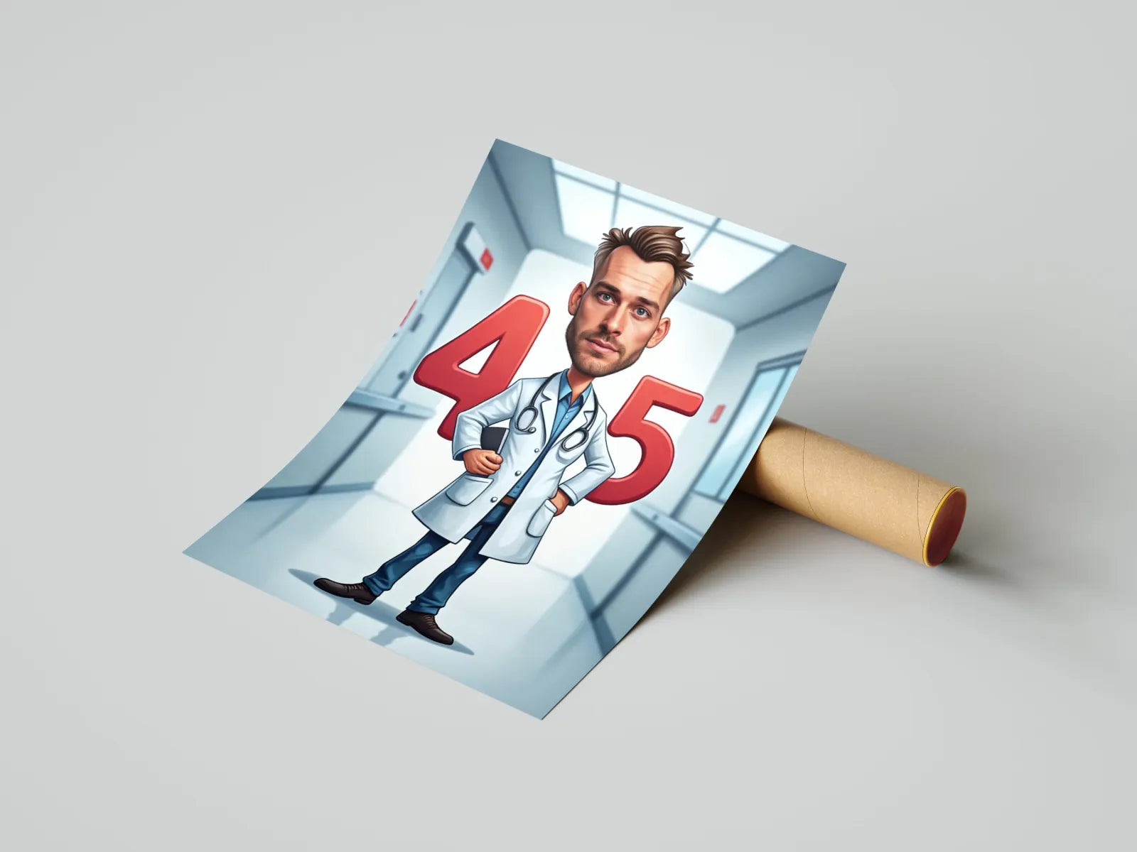 Karykatura lekarza na urodziny, kreskówkowy print, humorystyczny artystyczny obraz