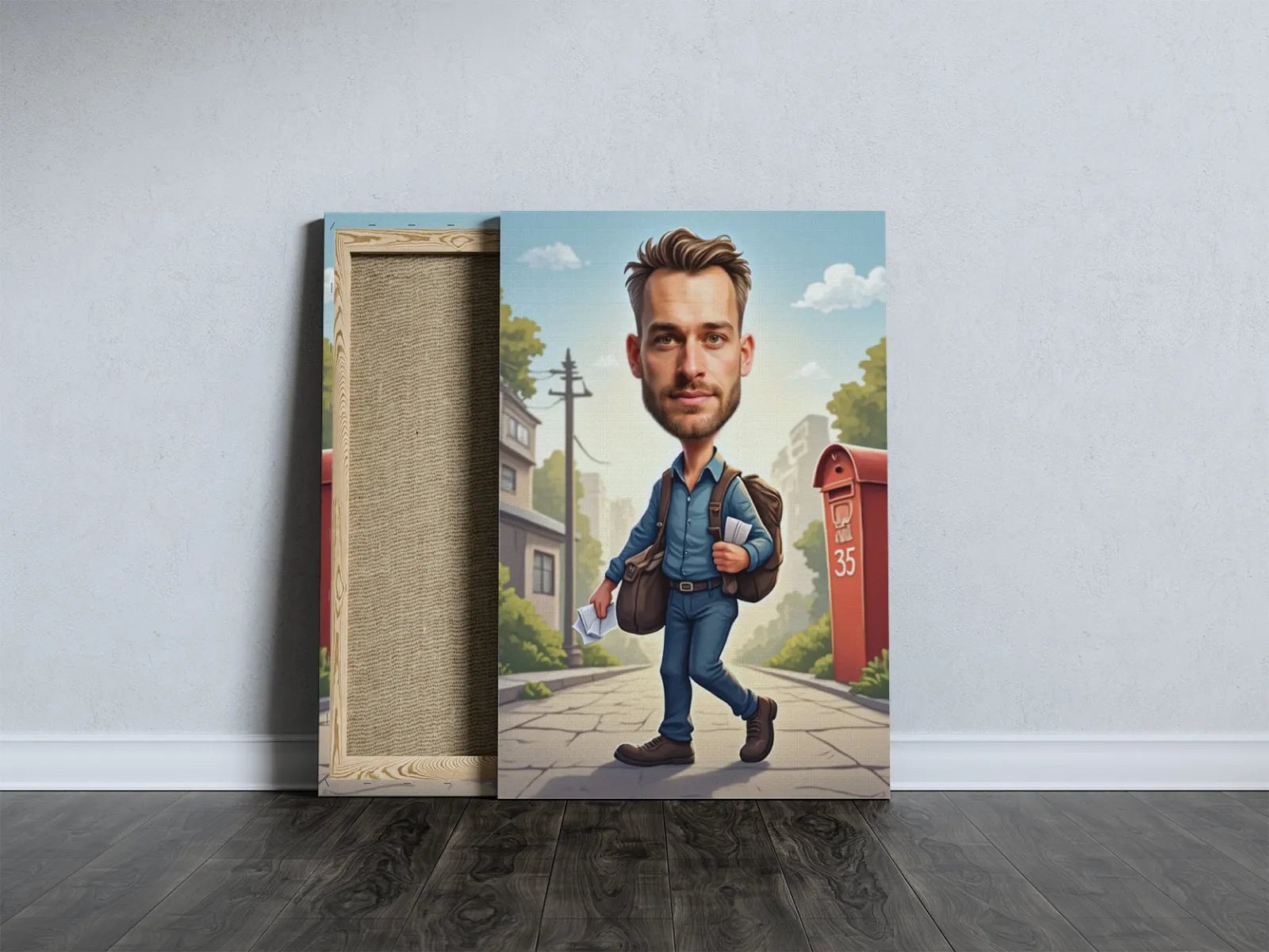 Canvas print z kreskówkowym listonoszem na urodziny, idealny prezent na okazję