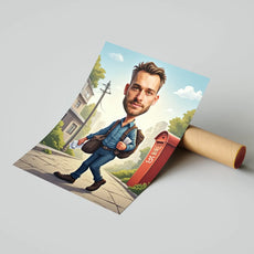 Cartoon mailman print for Karykatura listonosza na urodziny celebration