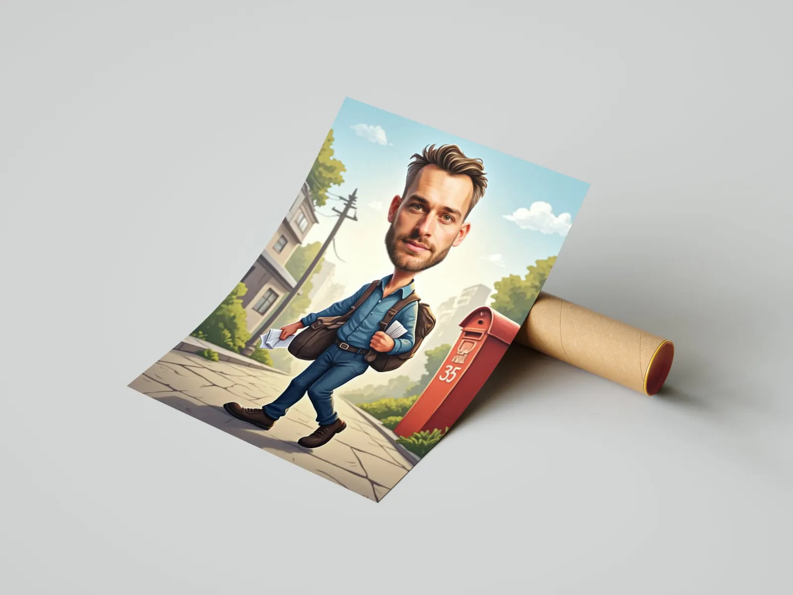 Cartoon mailman print for Karykatura listonosza na urodziny celebration