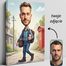 Karikatura na płótnie do prezentu urodzinowego listonosza