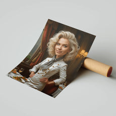 Rolled-up portrait of a blonde chef in Karykatura Magdy Gessler style
