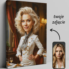 Portret karykatury szefa kuchni na płótnie w stylu Magdy Gessler