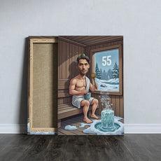 Canvas print przedstawiający mężczyznę w saunie jako prezent na 55. urodziny