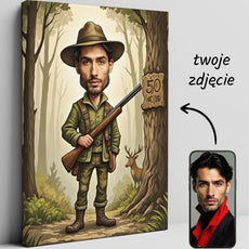 Personalized hunter caricature canvas for birthday gift Karykatura myśliwego