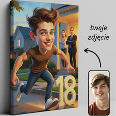 Kartoonowy plakat na 18. urodziny Karykatura na 18stkę z kolorowymi detalami