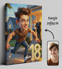 Kartoonowy plakat na 18. urodziny Karykatura na 18stkę z kolorowymi detalami