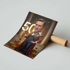 Humorystyczny plakat na 50 urodziny w Karykaturze na 50 urodziny