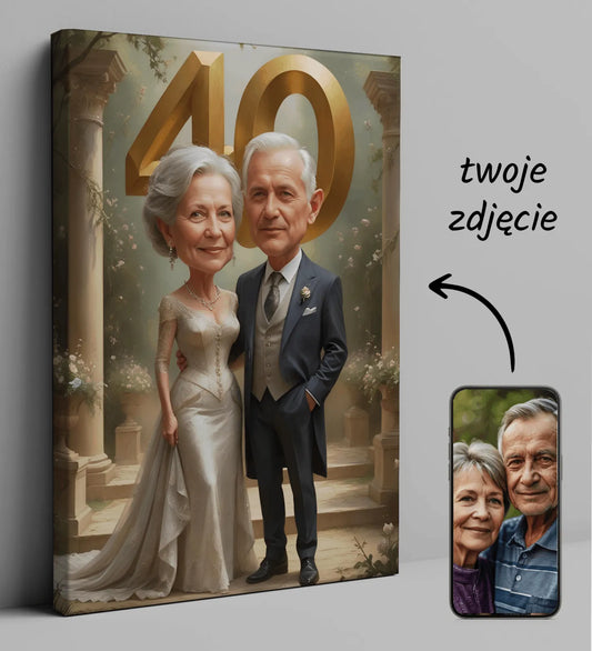 Personalizowana karykatura na 40. rocznicę ślubu na płótnie