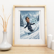 Framed caricature of a skier as a perfect gift for winter sports enthusiasts