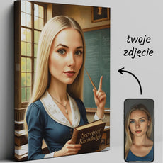 Karykatura nauczyciela na wydruku kanwasowym w stylu kreskówkowym