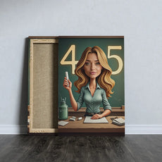 Canvas print Karykatura nauczycielki z blond włosami i tablicą z liczbami