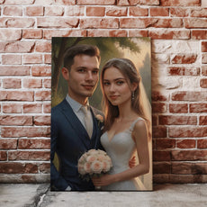 Karykatura Pary Młodej na płótnie, idealna do dekoracji ślubnej