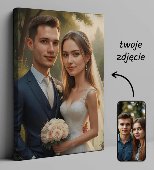 Portret ślubny na płótnie Karykatura Pary Młodej idealny na prezent