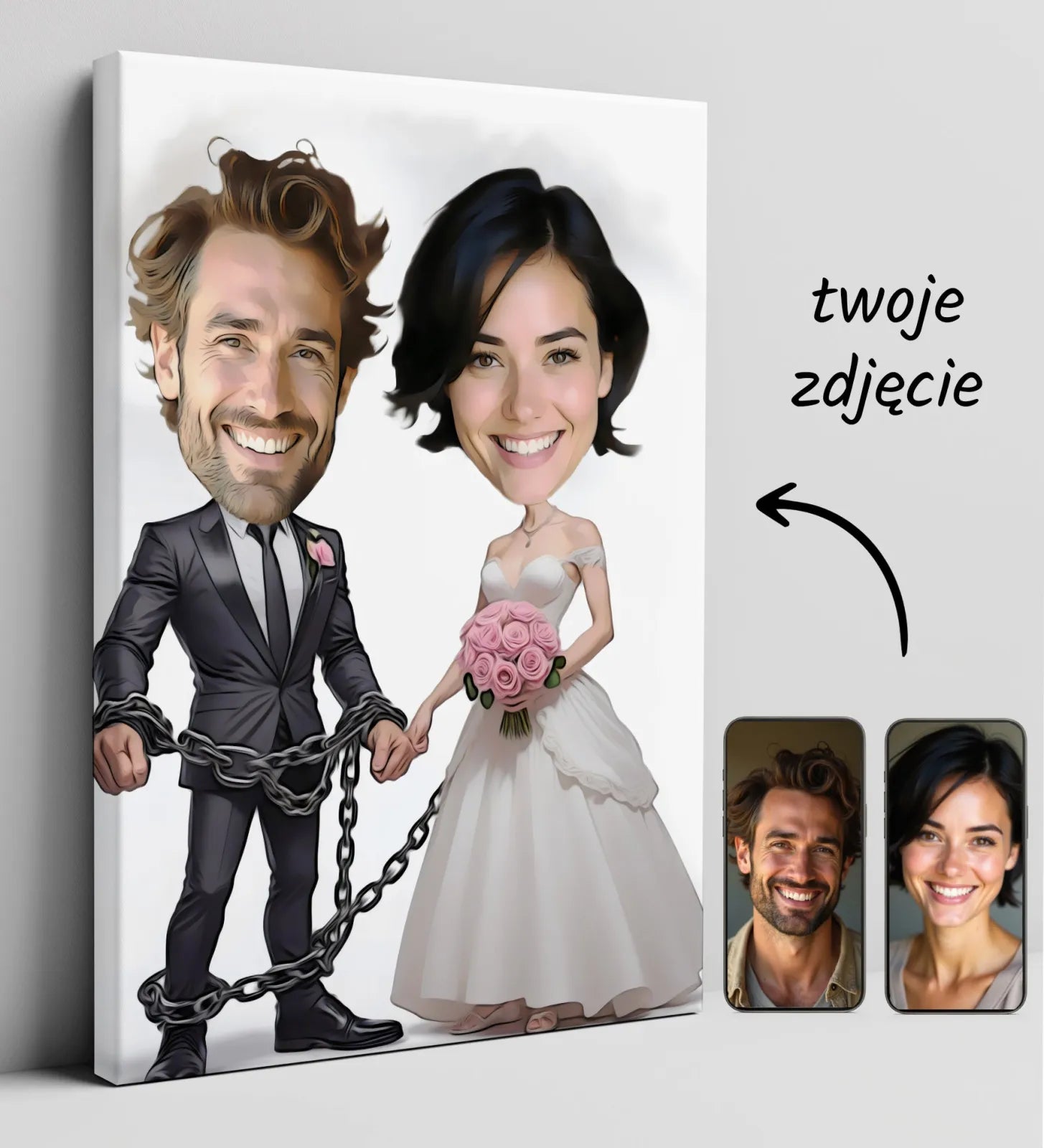 Personalizowany portret karykaturalny pary młodej w produkcie Karykatura Pary Młodej