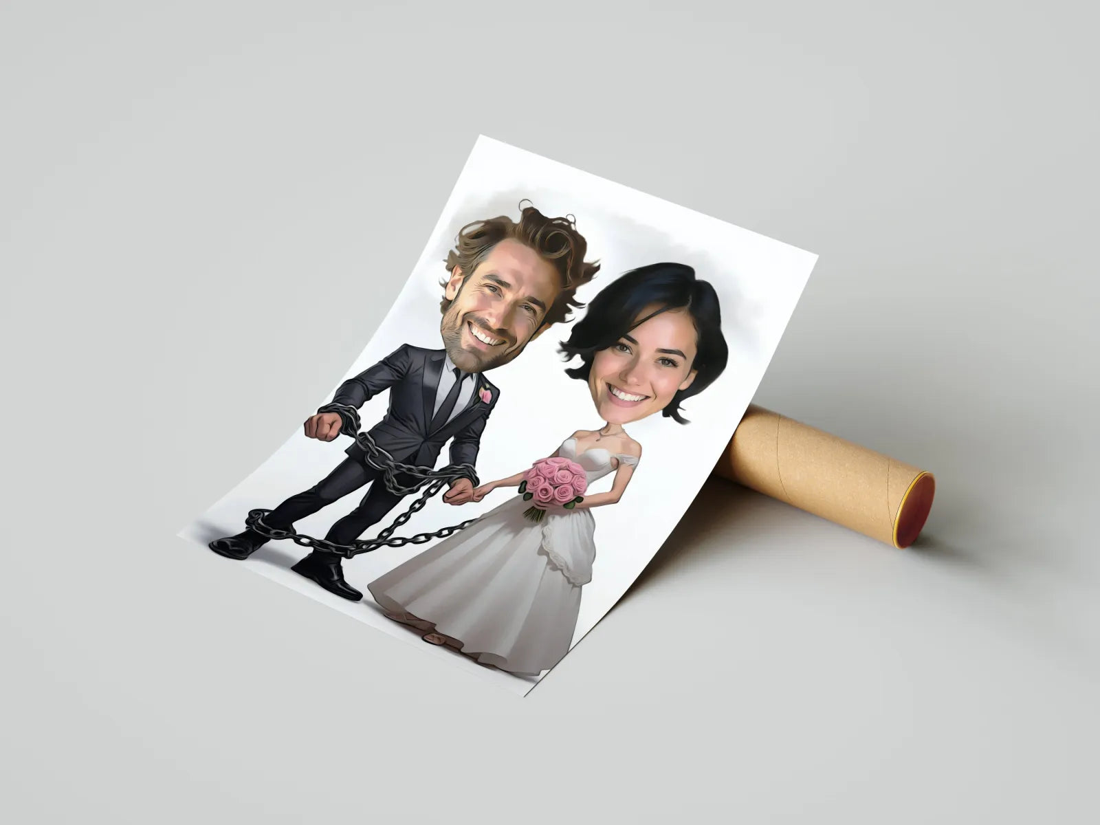 Humorystyczna karykatura Pary Młodej w eleganckim wydruku na prezent