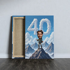 Canvas print of a hiker celebrating 40th birthday, ideal gift for mountain climbers