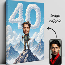 Spersonalizowany portret alpinisty na 40 urodziny na płótnie prezent dla pasjonata gór