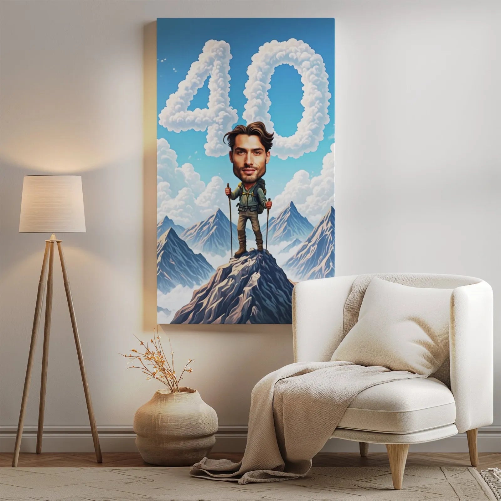 Humorystyczny portret na czterdzieste urodziny dla pasjonata gór w prezent dla alpinisty