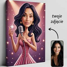 Spersonalizowany portret karykatura na płótnie kobiety jako piosenkarki w Karykatura piosenkarki