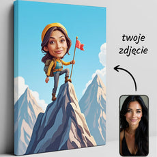 Personalizowany wydruk na płótnie z kreskówkową górską podróżniczką i alpinistką