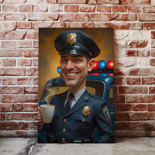 Uśmiechnięta karykatura policjanta w produkcie Karykatura Policjanta