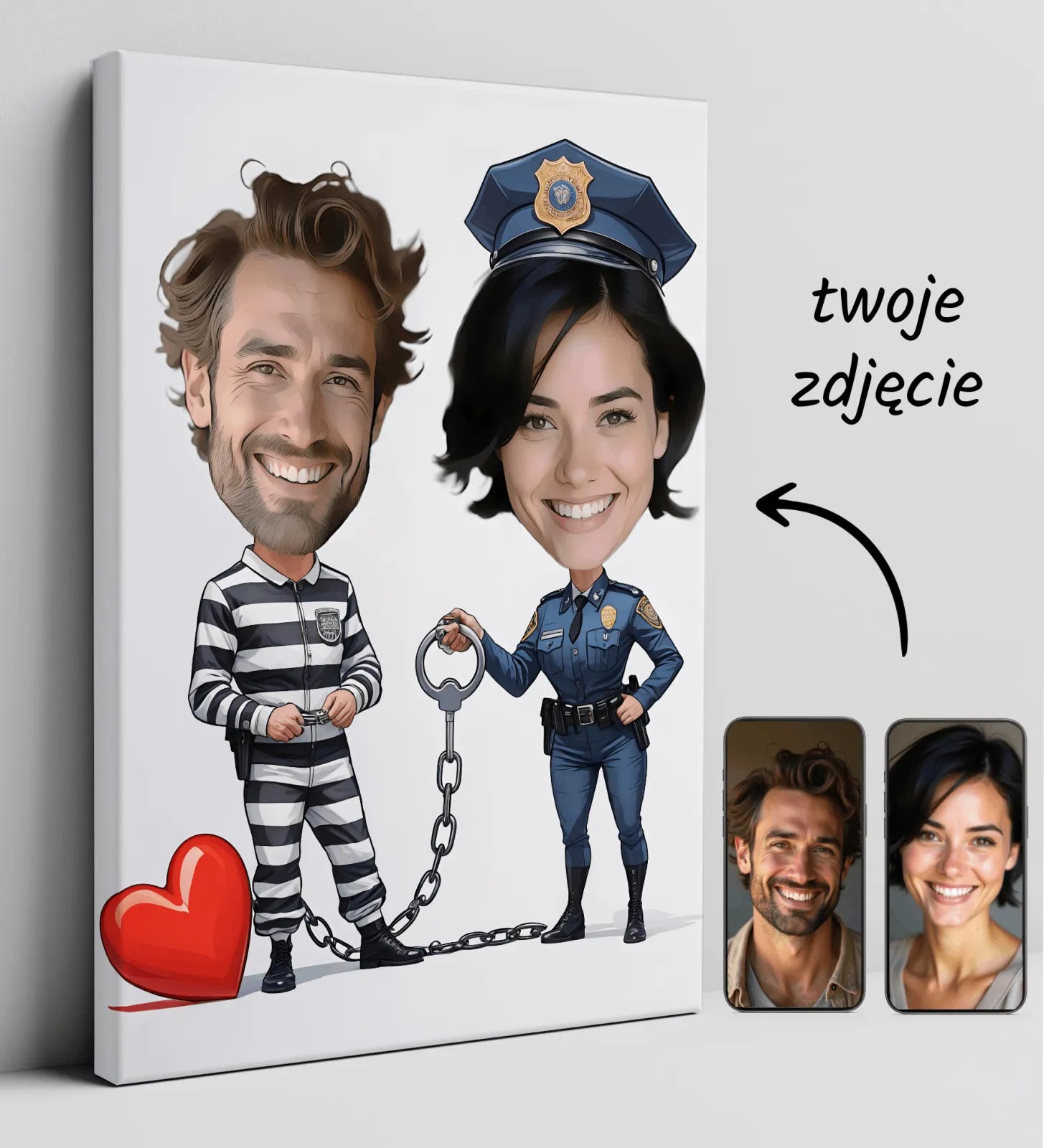 Caricatura canvas print Karykatura Policjantka i Złodziej idealny na rocznicę małżeństwa