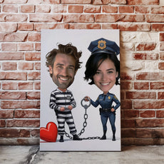 Humorystyczna karykatura Policjantki i Złodzieja na rocznicę dla małżeństwa