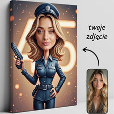 Personalizowany druk na płótnie z karykaturą policjantki na urodziny