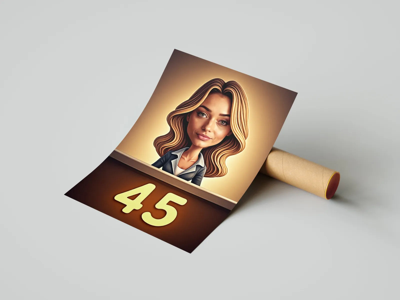 Plakat z stylizowaną portretową kobiety i numerem 45 na prezent Karykatura recepcjonistki