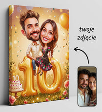 Karykatura na rocznicę ślubu na płótnie z personalizowanym wzorem i zdjęciem