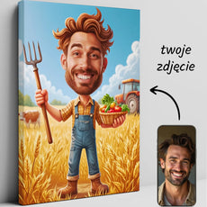 Karykatura Rolnika na płótnie - personalizowany prezent dla rolnika