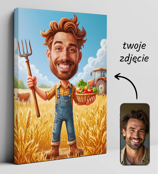 Karykatura Rolnika na płótnie - personalizowany prezent dla rolnika
