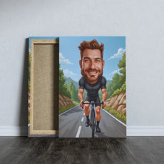 Canvas print of a cyclist caricature in Karykatura na rowerze gift idea