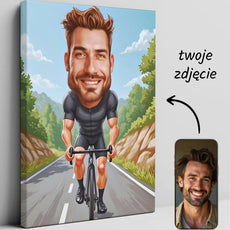 Personalizowana karykatura rowerzysty na płótnie jako idealny prezent