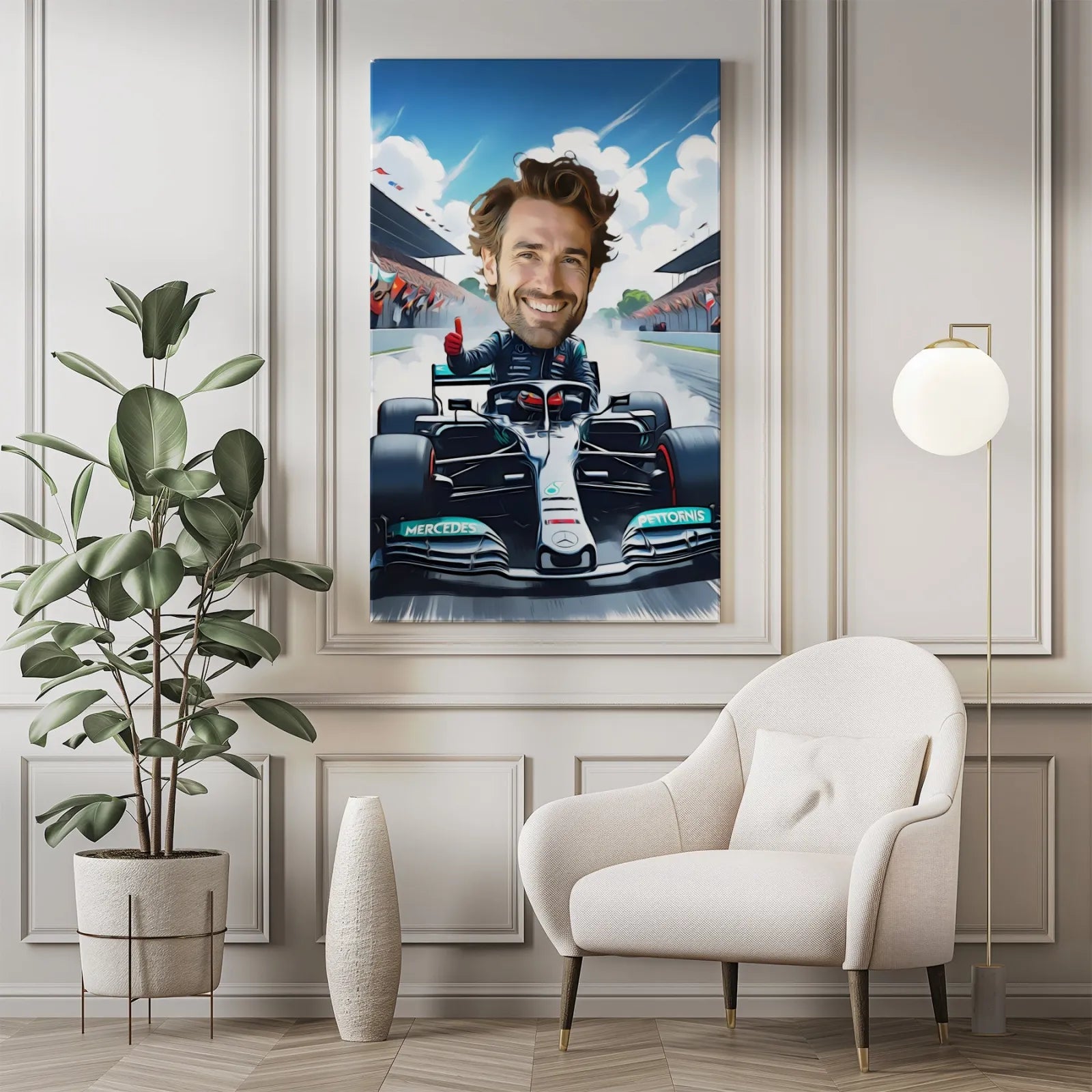 Framed Formula 1 caricature, ideal gift for F1 fans - Karykatura w samochodzie formuła 1