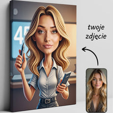 Karykatura sekretarki zabawny prezent na urodziny - cartoon portret kobiety na fotografia