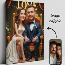 Karykatura ślubna pary młodej w kolorze, zabawny portret w stylu caricature