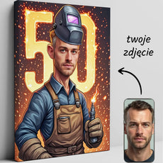 Spersonalizowany portret spawacza na płótnie na urodziny Karykatura spawacza