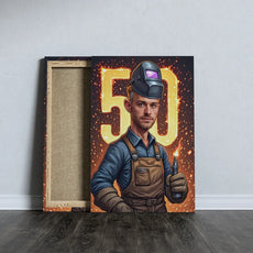 Welder-themed canvas print for Karykatura Spawacza na Urodziny celebration