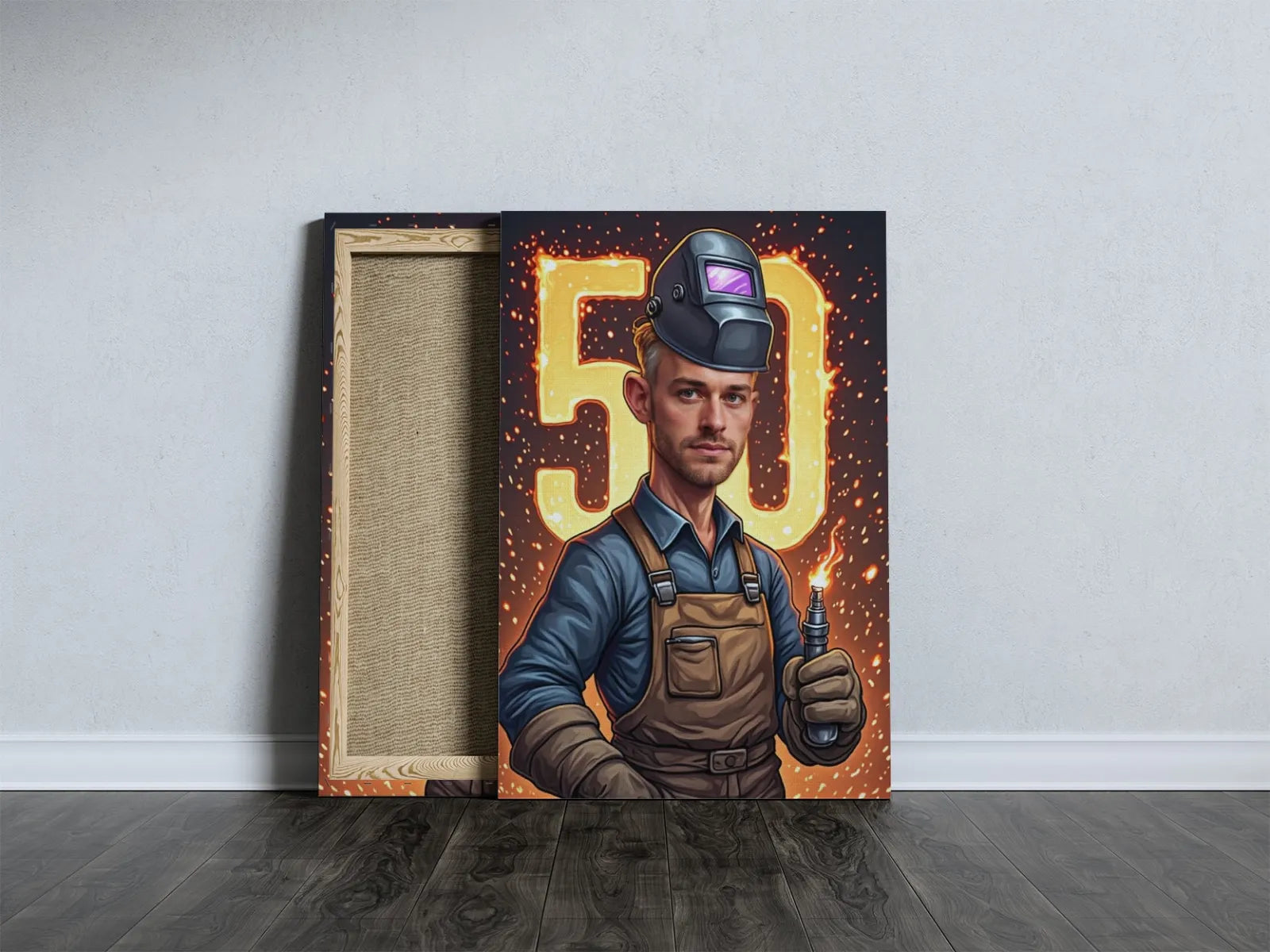Welder-themed canvas print for Karykatura Spawacza na Urodziny celebration