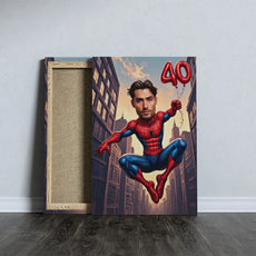 Caricatura Spidermana na płótnie z Twoją twarzą, idealny prezent urodzinowy